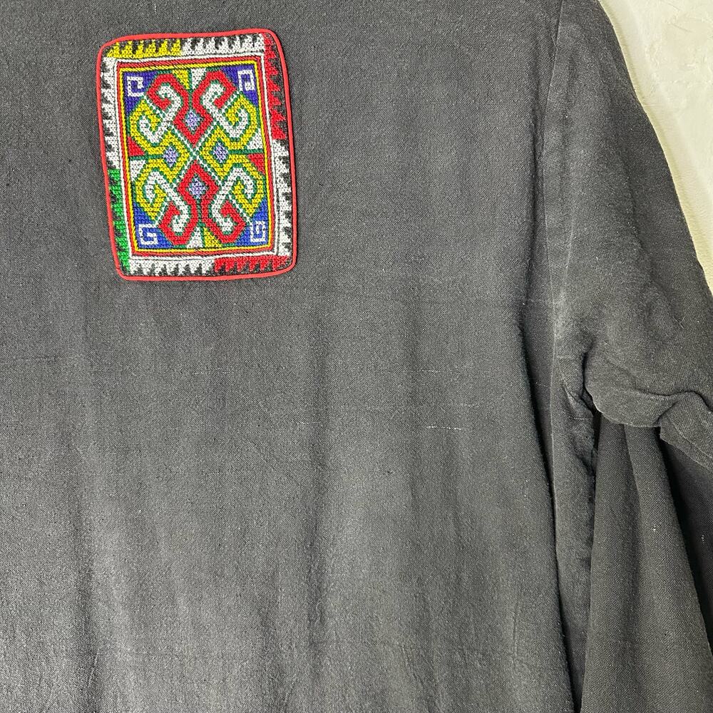 Vintage Embroidered Jacket Black Kimono Women's XL Reversible Cotton Blend Boho‎ - Picture 6 of 11